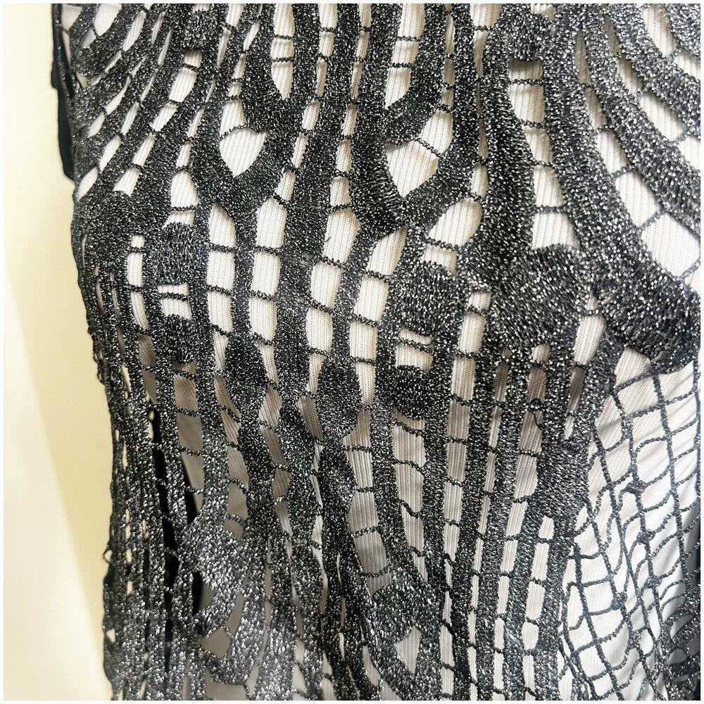 Daytrip Whimsygoth Top Y2K Open Knit Metallic Size Medium Black Silver - Picture 5 of 11